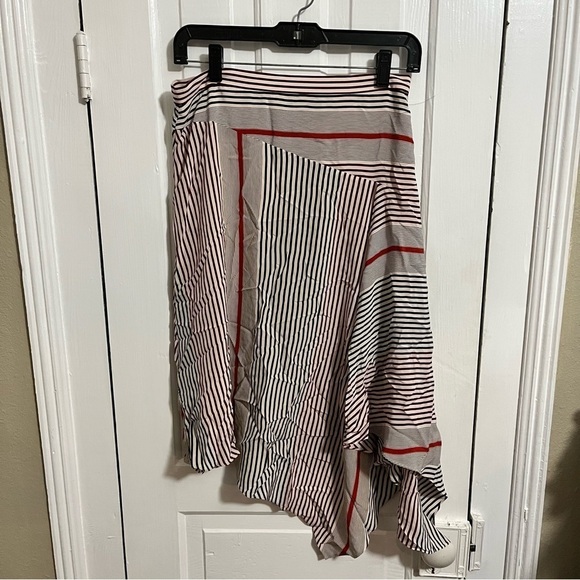 JOIE Moni Women's Size 2 Striped Asymmetrical Hemline Midi Skirt Cream Red S1 - Picture 3 of 8
